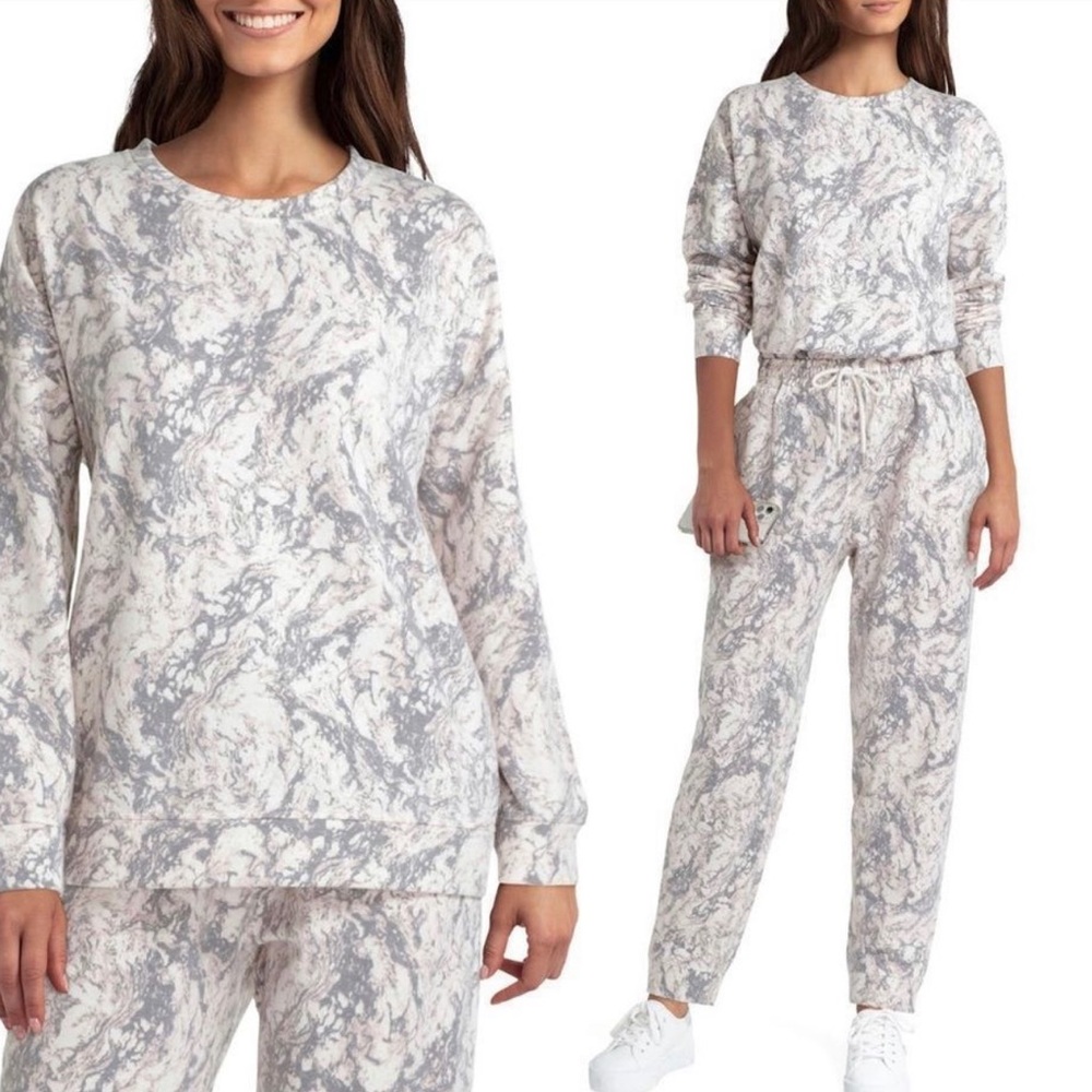 H Halston Studio Sweatshirt & Pants 2Pc Set Blush Marbled Sz M Match Lounge Set